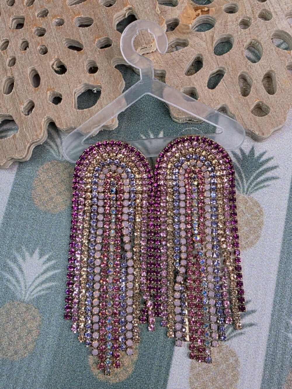 Feed Me Gems Crystal Fringe Statement Earrings - Pink Multicolor